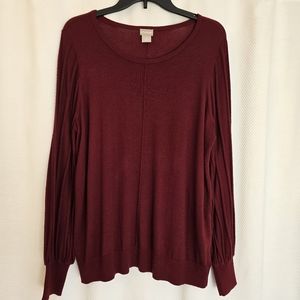 Chico's Size 2 (US 12/14) Lightweight Ribbed-Sleeve Sweater in Wine